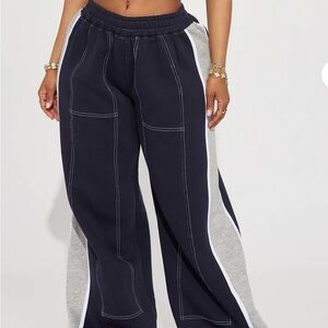 Fashion Nova Navy and Gray Wide Leg Pants